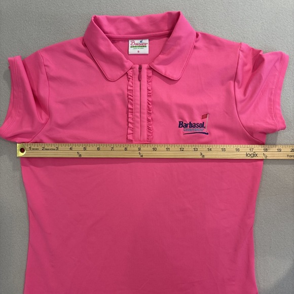 NWT Birdies & Bows‎ Small Pink BARBASOL CHAMPIONSHIP Ruffle Q-ZIP Polo Women's - Picture 5 of 7